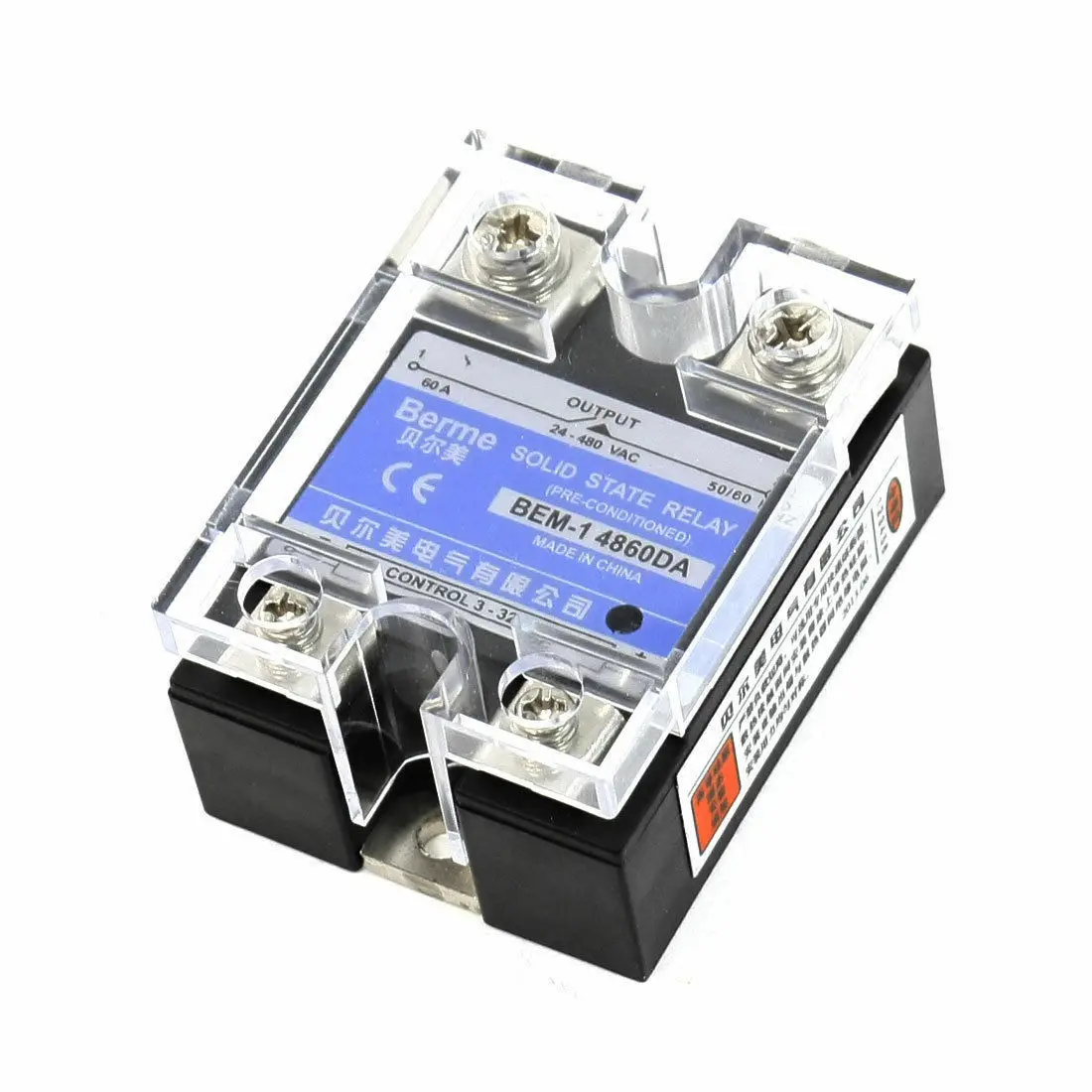 

BEM-14860DA прозрачное Однофазное твердотельное реле 60A 24-480V 3-32V