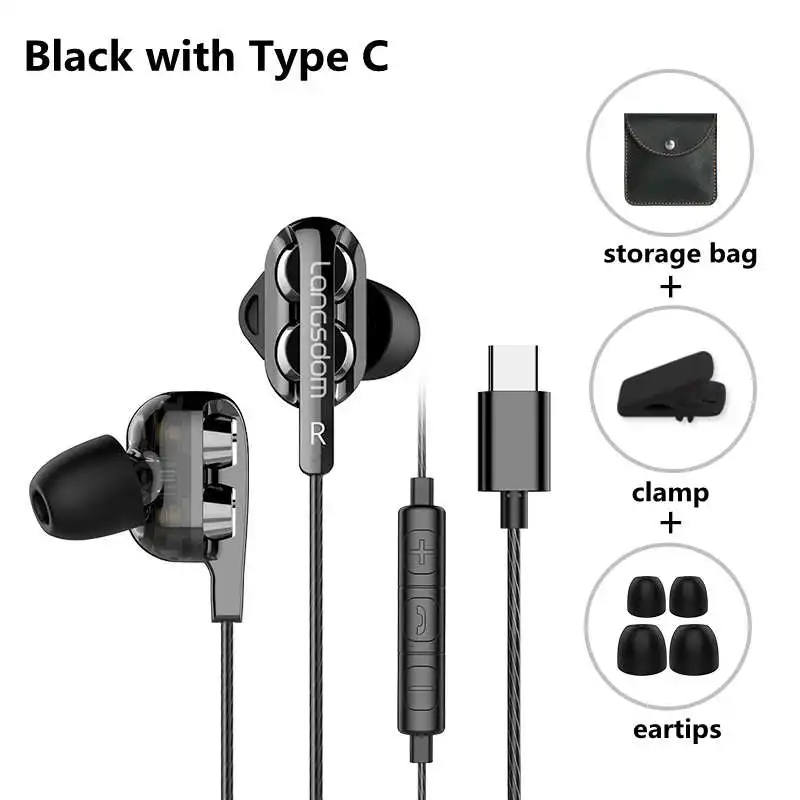 Black Type-C Бренд Langsdom D4C наушники проводные Hifi наушники вкладыши для телефона Xiaomi huawei meizu type c Ушные телефоны - Цвет: Black Type-C