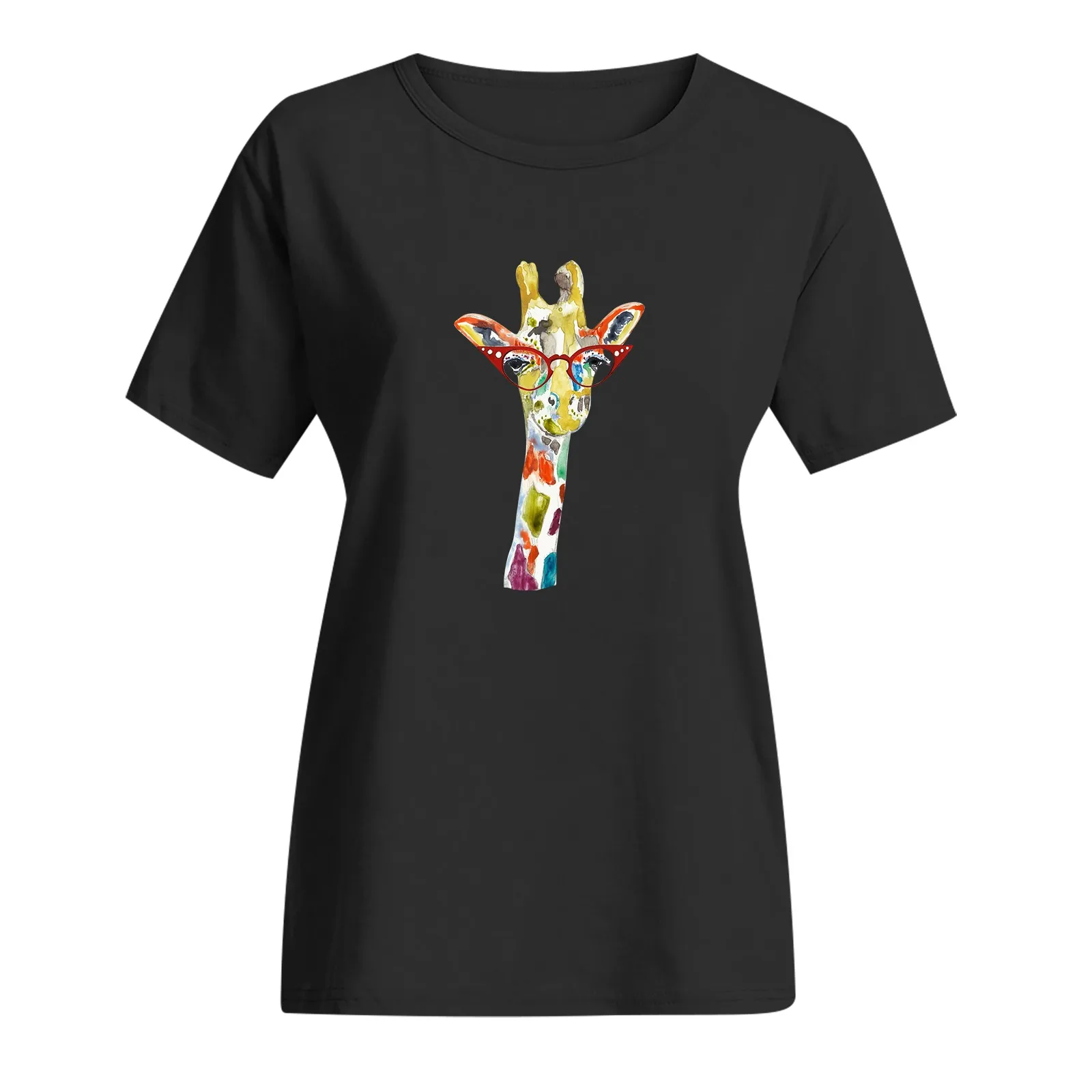

2021 Ladies Printed Short Sleeve T-shirt Top Fashion Fashion Giraffe Element Round Neck Short Sleeve Loose Short Top T-shirt