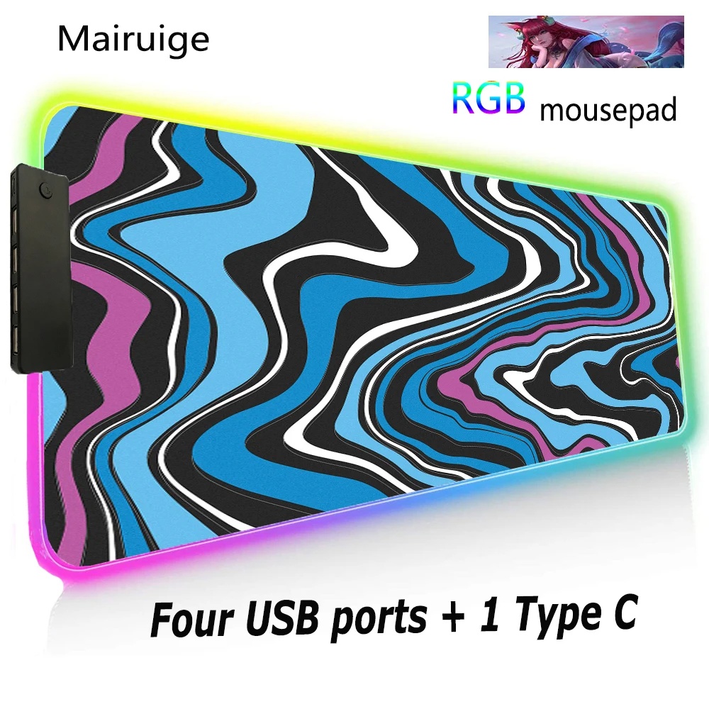 

RGB Personality Striped Mouse Pad Xxl Notebook Mini Pc Mouse Keyboard Four USB Ports Game Desk Mat Led Wired Lighting TypeC Port