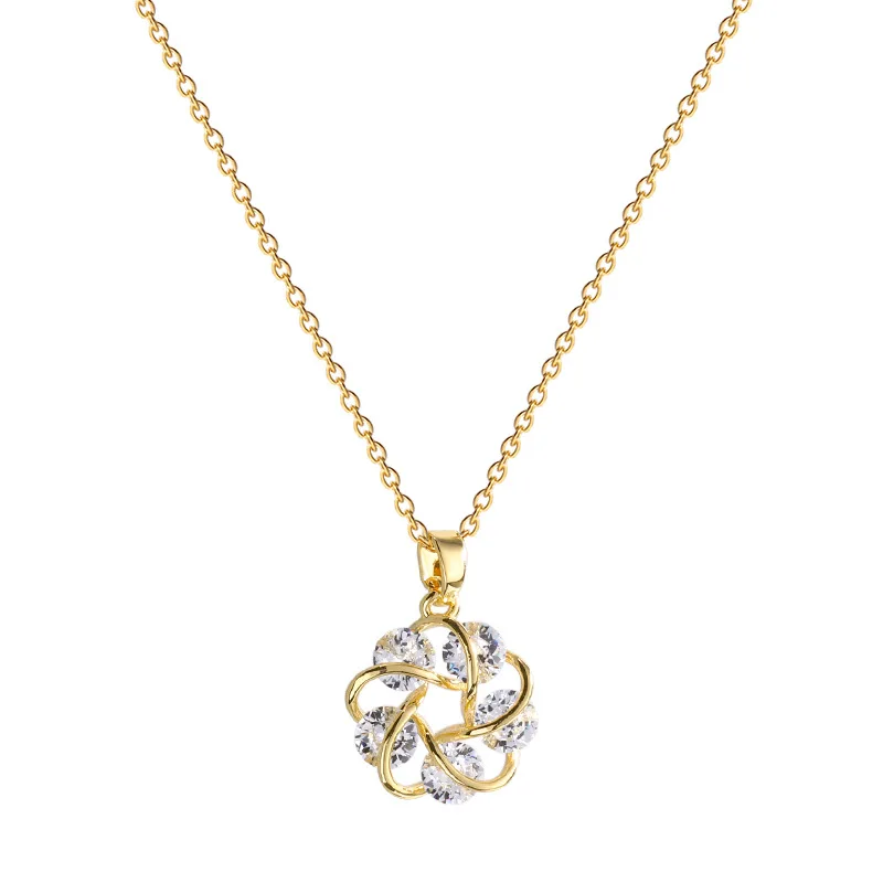 

Korean Fashion Geometric Zircon Hollow Flower Titanium Steel Girl Pendant Necklace Party Gift Women's Necklace Jewelry 2021