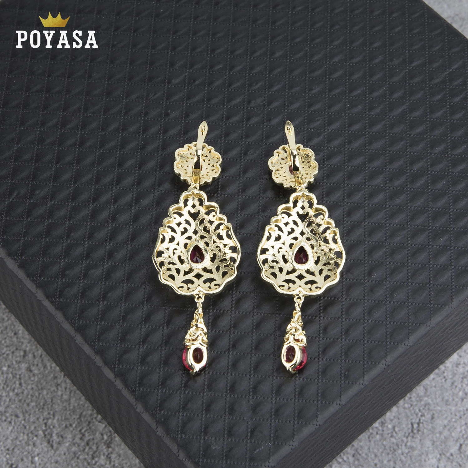 Moroccan Caftan wedding gold earring red and green stone fashion jewelry copper high quality earring