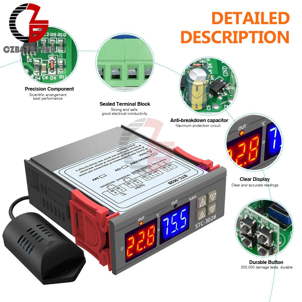 STC-3028 AC 110 V-220 V цифровой регулятор влажности воздуха термостат гигростат термометром и гигрометром декоративные часы для терморегулятор