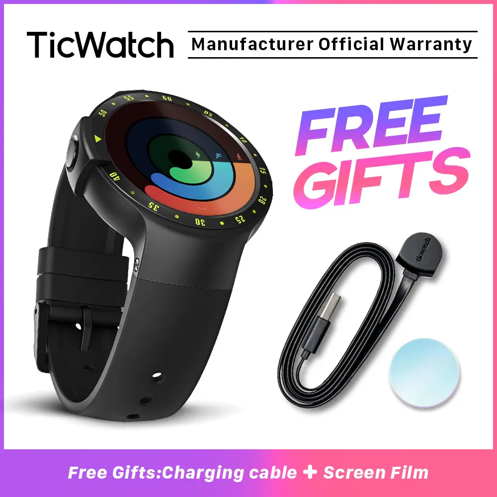 Смарт-часы TicWatch S Green Bluetooth gps умные часы для фитнеса для Android и iPhone IP67 водонепроницаемые Mobvoi - Цвет: Knight Black