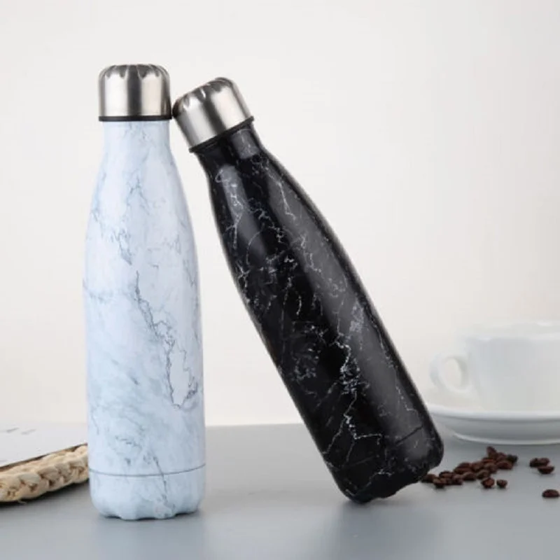 

K-STAR Marble Bottle 500ML Water Vacuum Insulated Flask Thermal Sport Chilly Hot Cold Cup Stainless Steel Creative Mug Marble