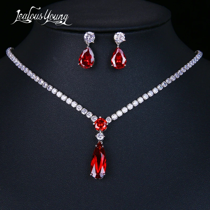 Модные Роскошные комплекты ювелирных изделий для вечерние с красными каплями