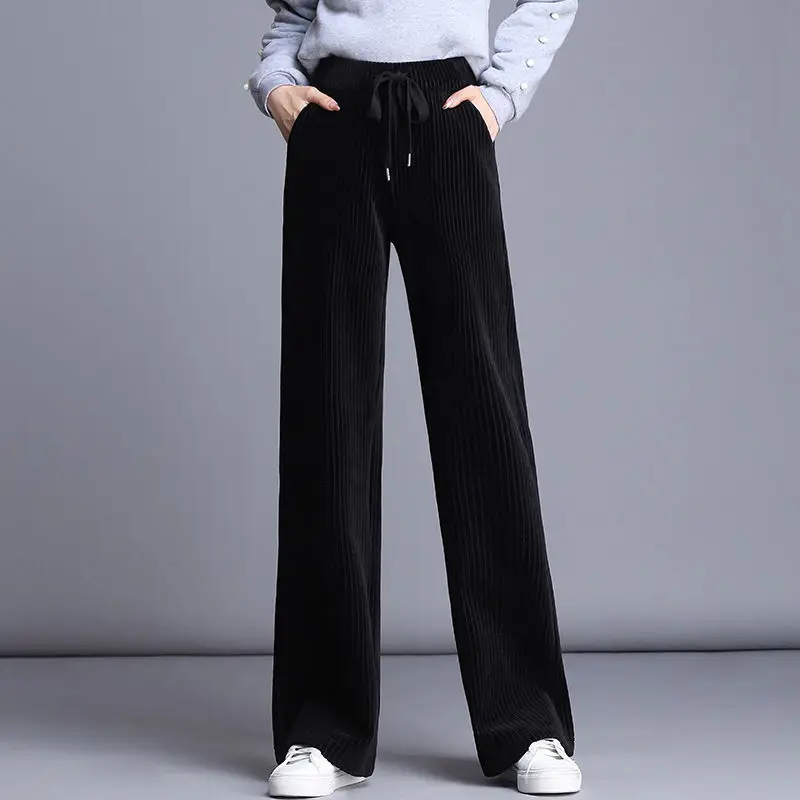 

Corduroy Wide-leg Pants Women 2022 Spring Autumn High-Waist Drape Female Trousers Straight Loose Pants Temperament W75