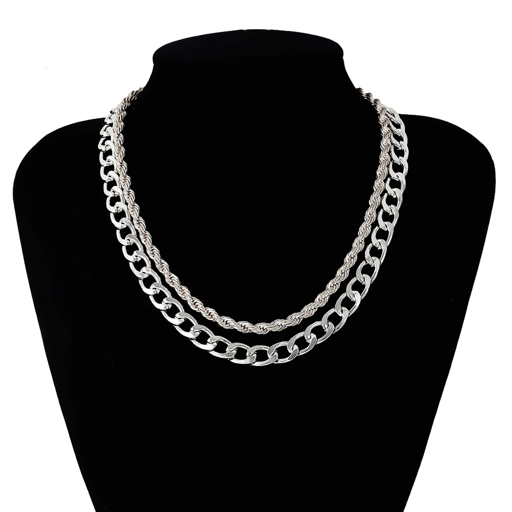 

Purui Gothic Chains Link Choker Necklace for Women 2Pcs Layered Punk Cuban Men Rock Necklace New Autumn Winter Sweater Chains