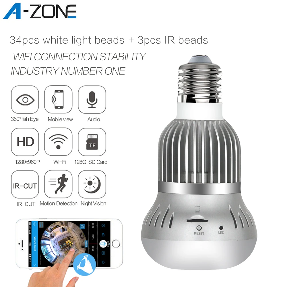 A ZONE 360 видео светильник IP камера ИК Ночное Видение рыбий глаз панорамный домашний