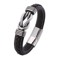 men jewelry brown leather bracelet trendy accessories stainless steel magnet clasp male wristband birthday gift pd0772