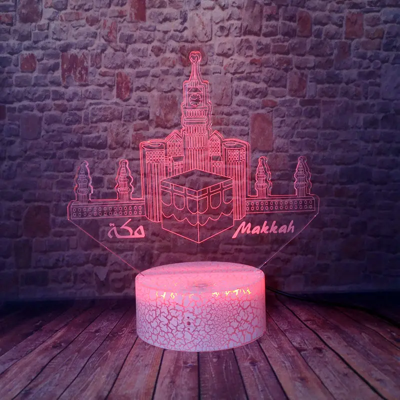 

Ramadan Mubarak Islamic Light-up Toys 3D Desk Nightlight 7 LED Colors Changing Sleep Light Eid Ramadan Muslim Model Party Decor