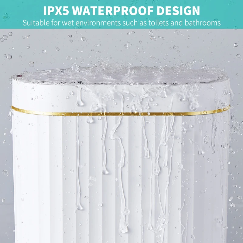 Мусорная корзина с умным датчиком автоматическая полосками и золотыми краями