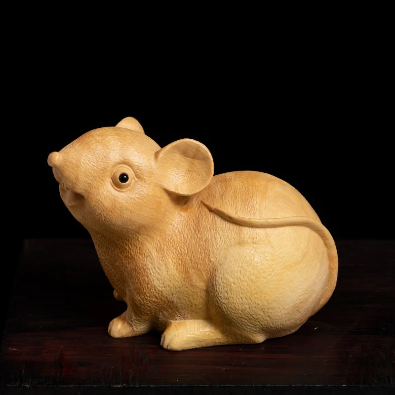 XS029-5/7CM Hand Carved Boxwood Carving Figurine Mouse Statue Home Decor - Zodiac Rat Chinese Folk Crafts