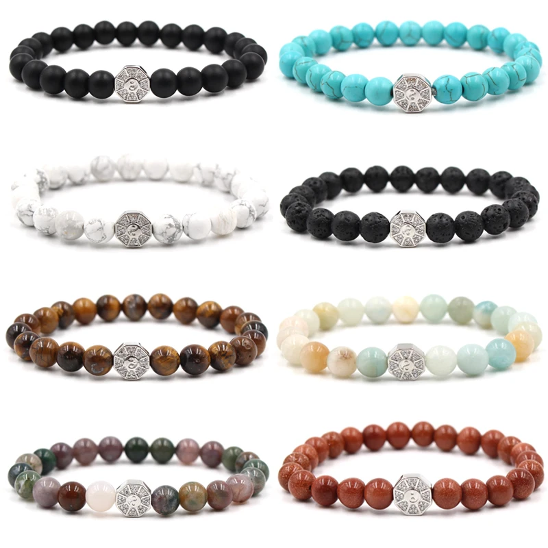 Высококачественные лавовые круглые бусины эластичные веревочные браслеты