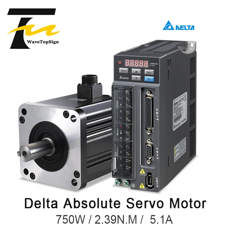 

WaveTopSign Delta Absolute Servo Motor kit 750w B2 Series ASD-B2-0721-B+ECMA-CA0807RS 2.39N.M 5.1A