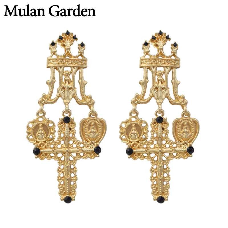 M & G золотые Винтажные серьги в готическом стиле женские черные стеклянные