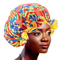 new muslim extra large size african pattern satin bonnet big wave brim ankara dashiki night sleep cap women flower turban hat