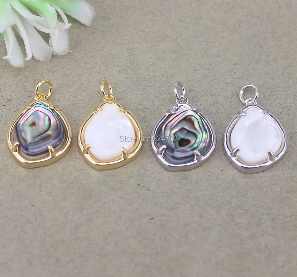 5pcs Dark Silver Gold Metal Natural Abalone Shell / Pearl Pendant For DIY Making Jewelry | Украшения и аксессуары