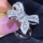 Высококачественное женское кольцо Milangirl с инкрустированным фианитом квадратным бантом и кристаллами для женщин Свадебные украшения