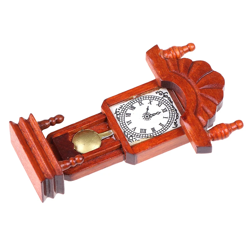 

New Miniature Garden Decoration Accessories Living Room Collection Wood Mahogany Color Clock For 1:12 Dollhouse Accessories