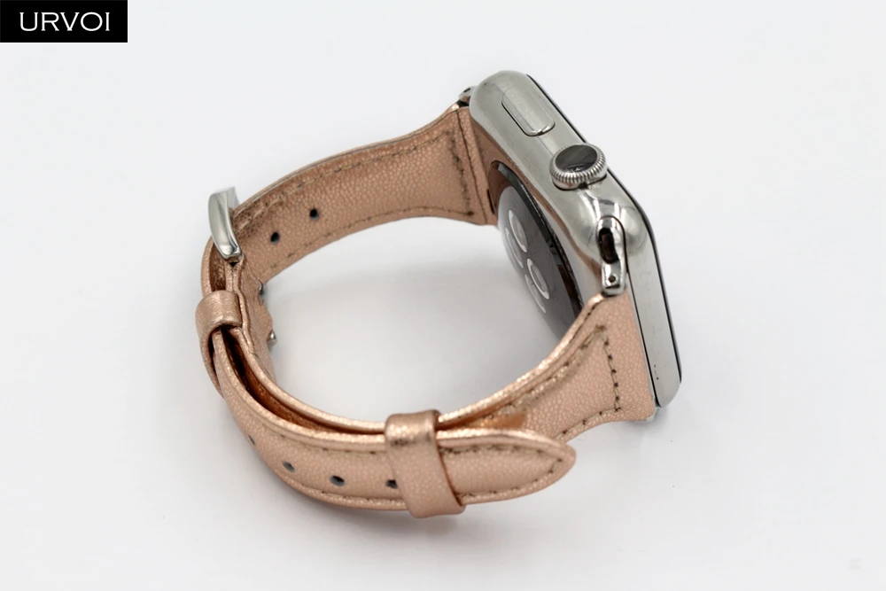 URVOI тонкий ремешок для наручных часов Apple Watch, версии 5/4 3/2/1 пояса из натуральной кожи swift кожаный ремешок для наручных часов iWatch, наручные часы Современный для маленьких девочек с рисунком в стиле ремень