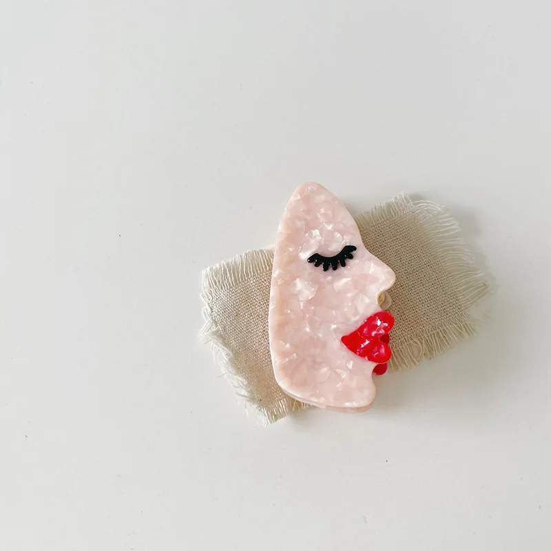 

Minar Cute Hyperbole Abstract Face Hair Claws for Women Colorful Acetate Arcylic Red Lips Head Portrait Hair Clips Accessories