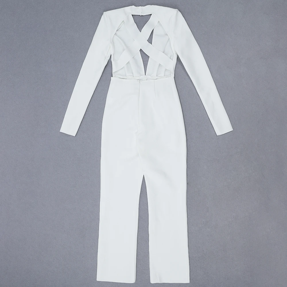 Женский винтажный комбинезон с длинным рукавом, белый комбинезон с глубоким V-образным вырезом, элегантная вечерняя одежда от AliExpress RU&CIS NEW