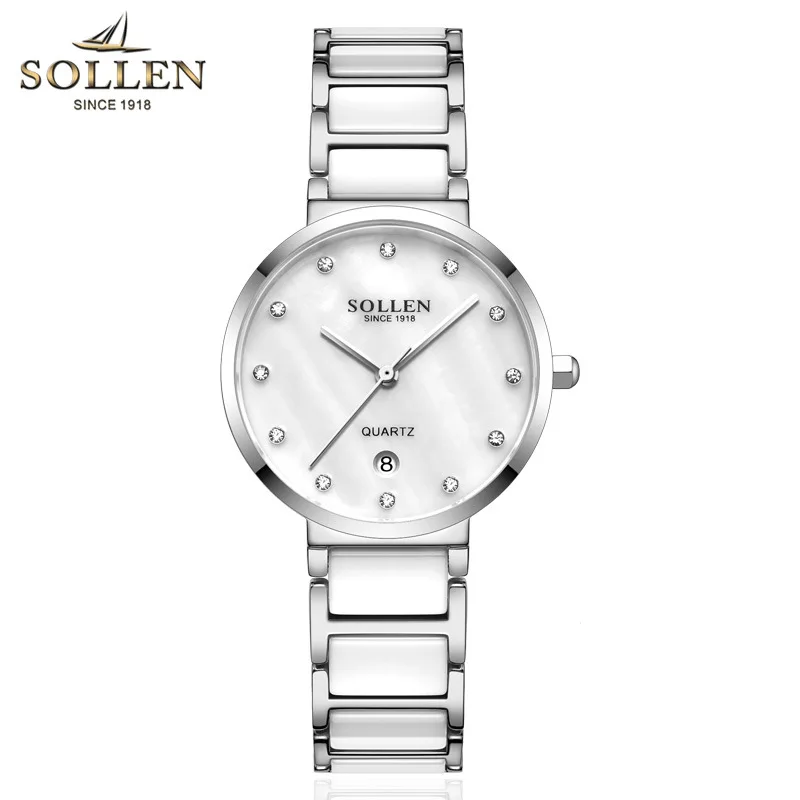

SOLLEN Solon watch ladies diamond-encrusted watch simple ceramic steel belt Shi Ying ceramic watch waterproof one generation