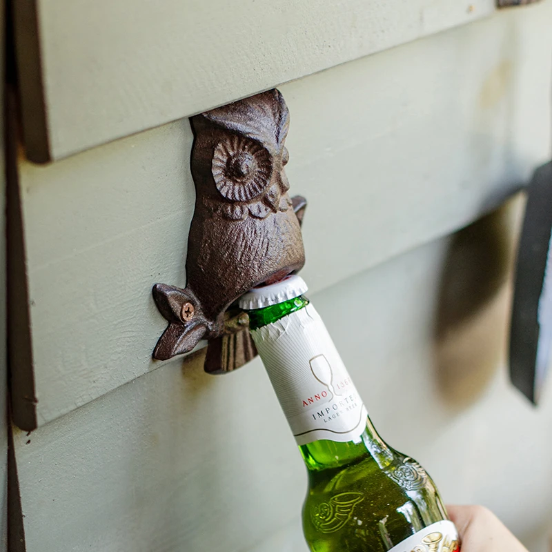 

Wall Mounted Bottle Opener Owl Cast Iron Ornaments Wine Opener For Beer Soda Glass Cap Bottle Opener Kitchen Accessories Supplie