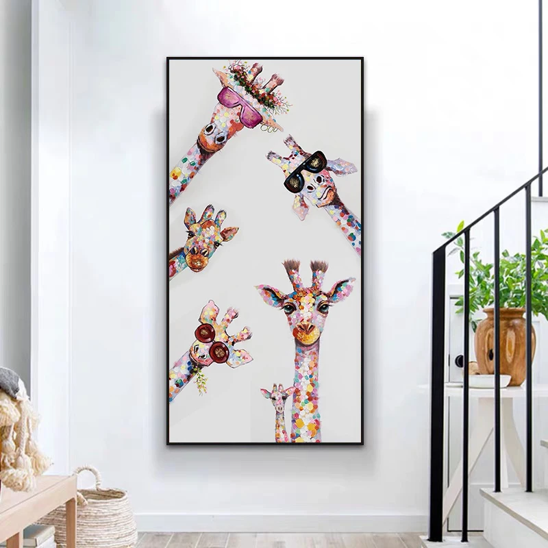 

Happy Family of Cute Giraffes Colorful Graffiti Posters and Prints Canvas Painting Print Wall Art for Living Room Home Decor