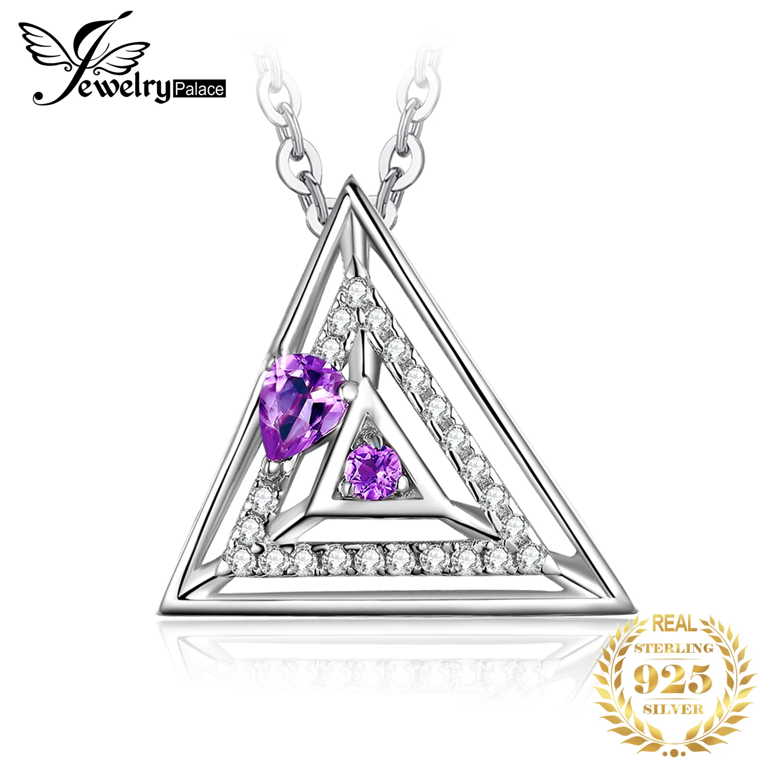 JewelryPalace Natural Amethyst Triangle Pendant Necklace Without Chain 925 Sterling Silver Pendants Gemstone Jewelry for Women
