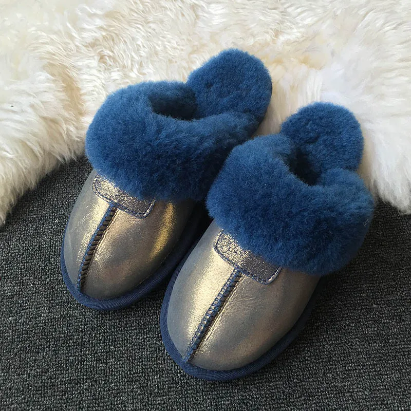 Blue as pic Тапочки с натуральным овечьим мехом; Модные женские зимние тапочки; женские теплые домашние тапочки наивысшего качества из мягкой шерсти; женская домашняя обувь - Цвет: Blue as pic