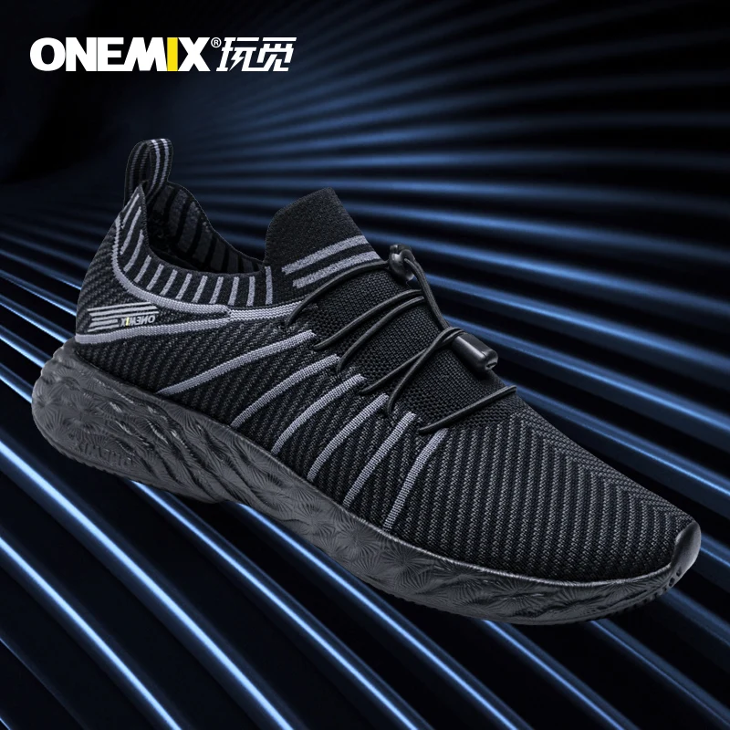 ONEMIX 2023 New Black Running Shoes for Men Waterproof Breathable Training Sneakers Male Outdoor Anti-Slip Trekking Sports Shoes