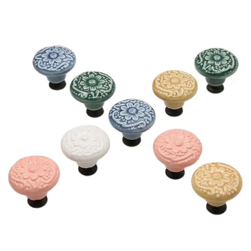 

Vintage Ceramic Handle Wardrobe Drawer Cabinet Pulls Door Knobs Handle European-style Simple Furniture Single Hole Hardware