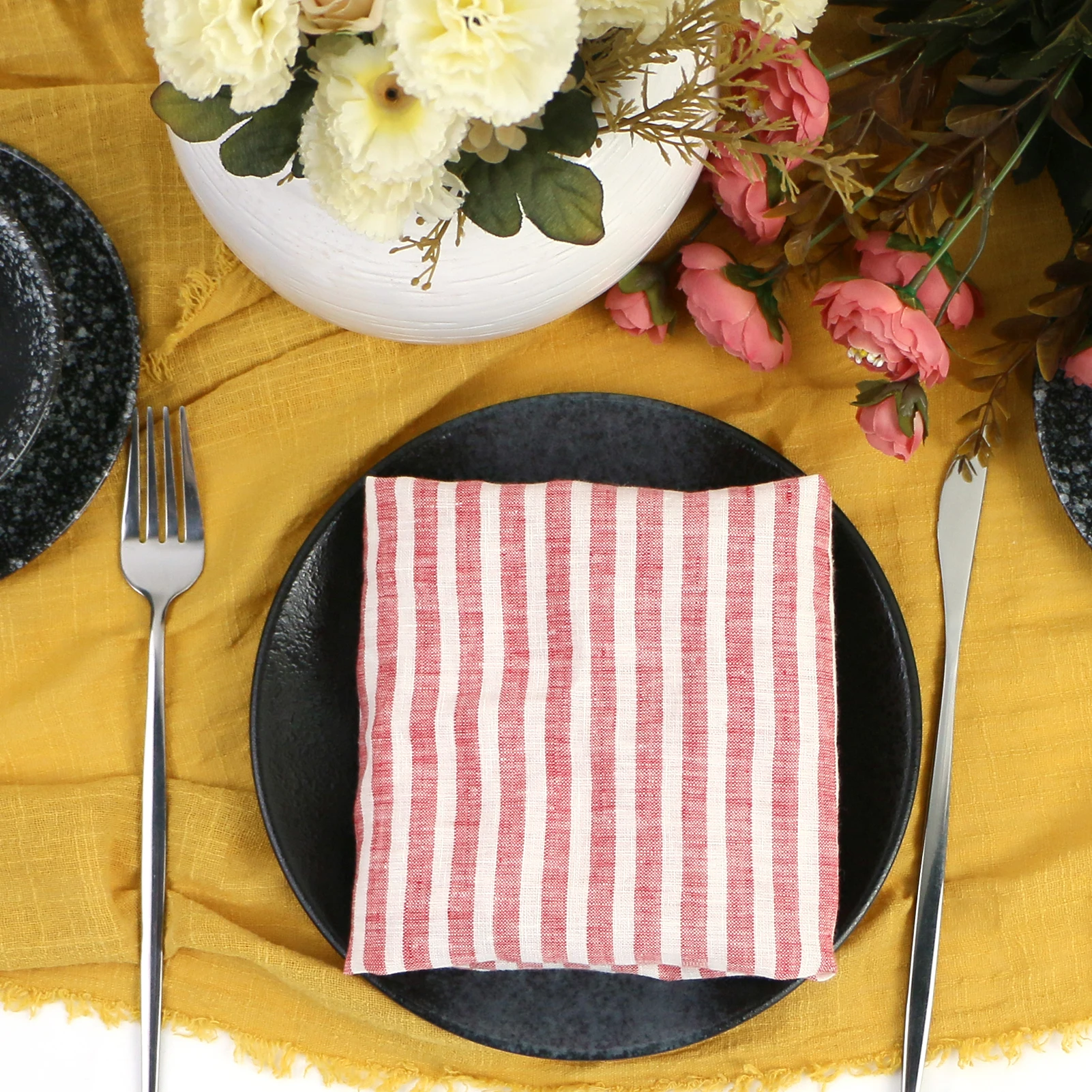 Servilletas de cena de 40x40cm, Juego de 4 paquetes de lino franc&eacute;s puro, tela suave de uso diario para mesa de cocina casera, fiesta de c&oacute;ctel-2
