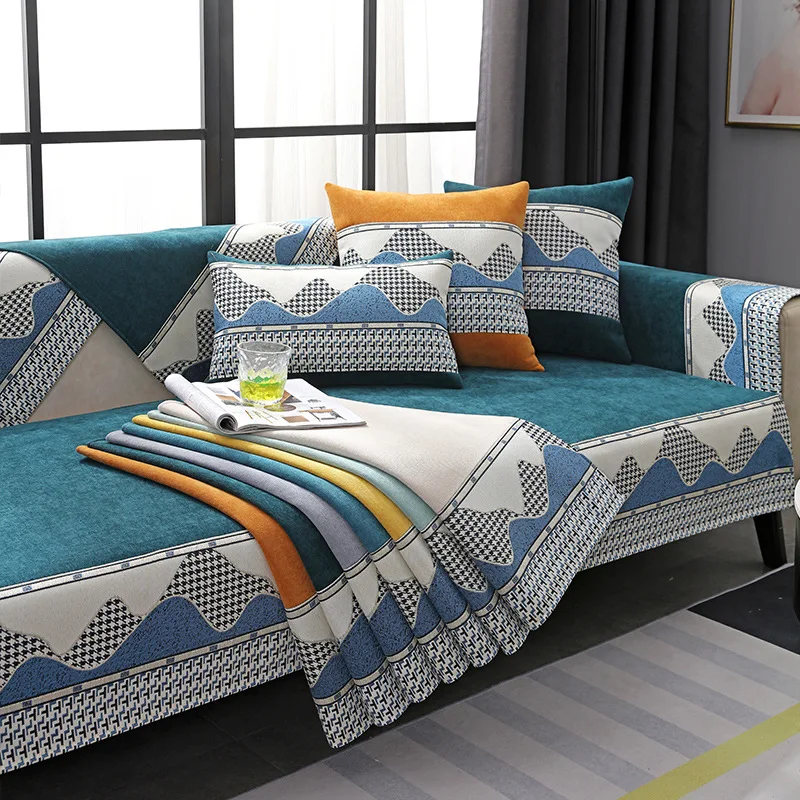 

Chenille Non-slip Sofa Towel Houndstooth Side Sofa Covers for Living Room Four Seasons Universal Slipcover Couch Cushion Towel