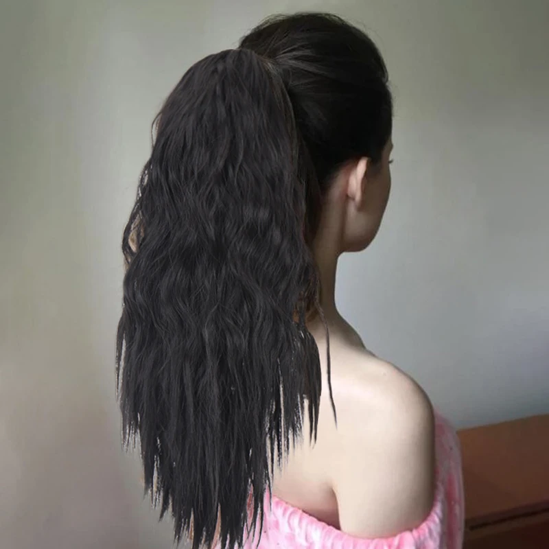 17 Inches Claw Clip On Ponytail Hair Extension Long Wavy Synthetic Hairpiece Black Natural curl for Women | Шиньоны и парики