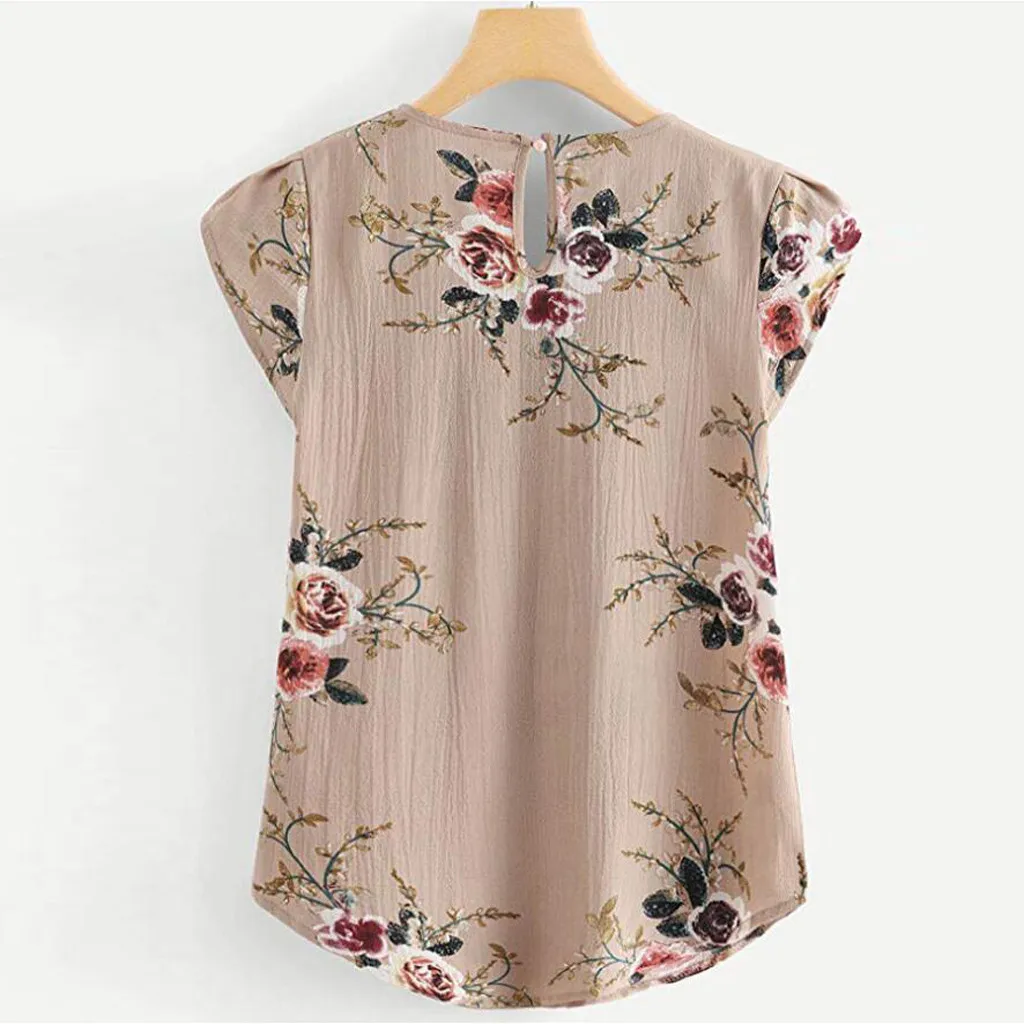 Blouse Women Floral Print Ladies O-Neck Summer Tops For 2020 Blouses Short Sleeve Shirt Blusas Femininas Clothing #615 | Женская одежда