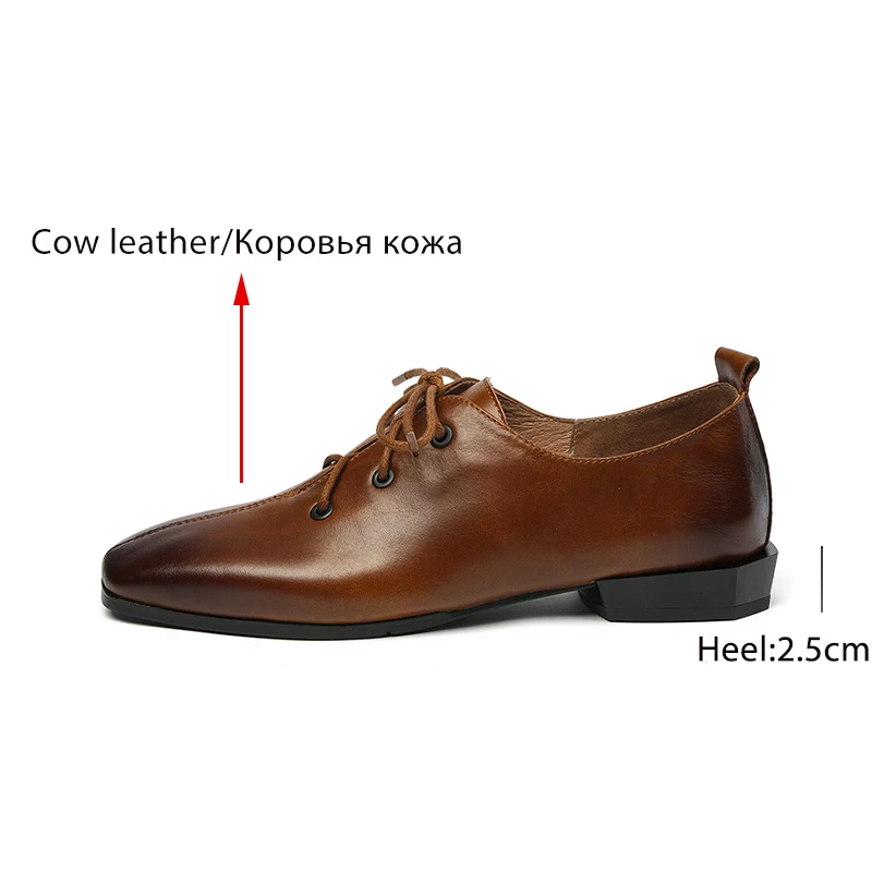 

Genuine Leather Women Shoes Fashion Lace-Up Oxford Shoes New Spring/Autumn Square Toe Thick Heel Handmade Shoes Woman Size 34-40