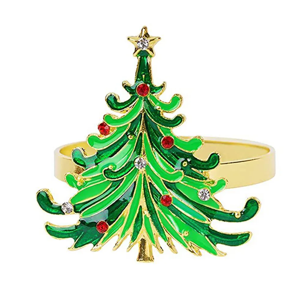 

6PCS Christmas Napkin Rings Set Chic Metal Xmas Tree Napkin Rings with Rhinestone for Party Wedding Table Decoration