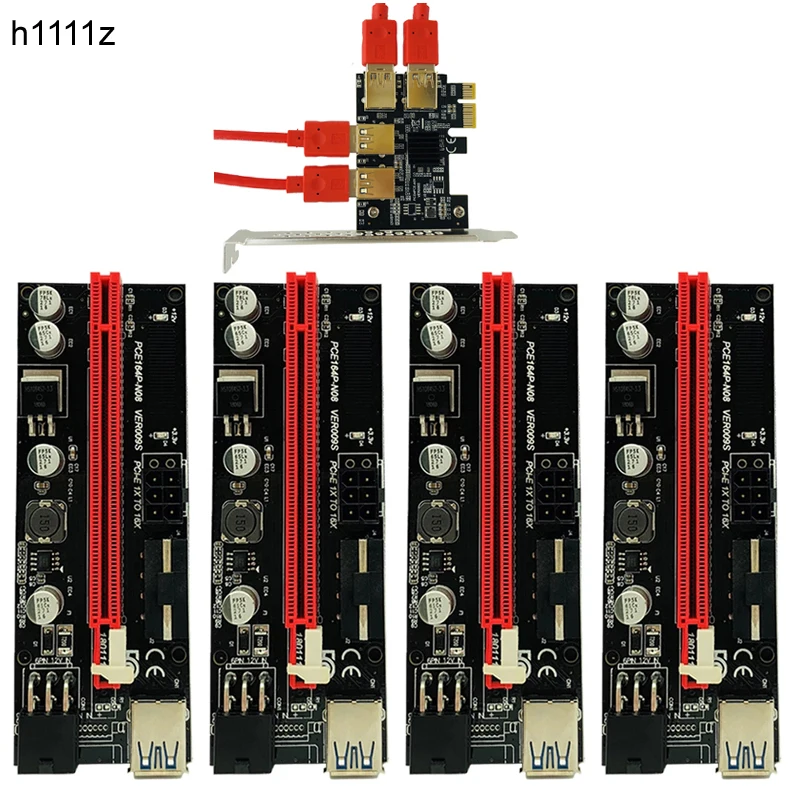 

4pcs PCI-E Express 1x to 16x Riser 009S Card Adapter PCIE 1 to 4 Slot PCIe Port Multiplier Card for BTC Bitcoin Miner Mining GPU