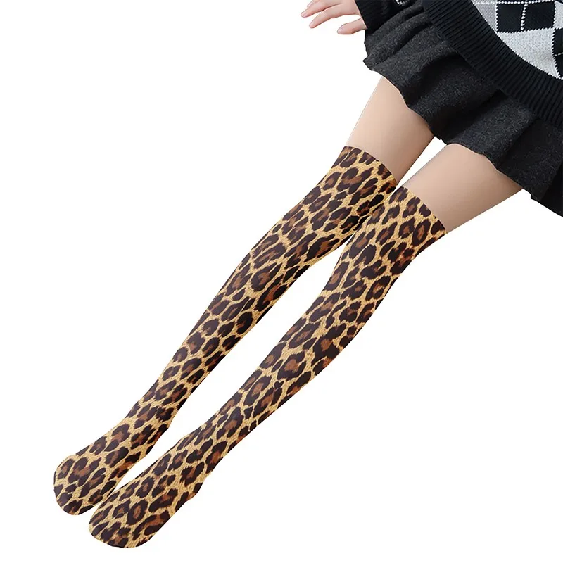 Модные длинные чулки до колена с леопардовым принтом женские забавные пикантные