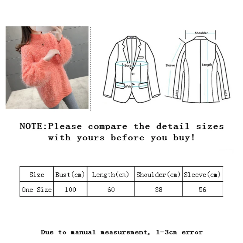 vangull Vintage Half Turtleneck women Sweater Solid color Loose Long Sleeve Knit Furry poullovers Lazy Style Top Bottoming Shirt | Женская