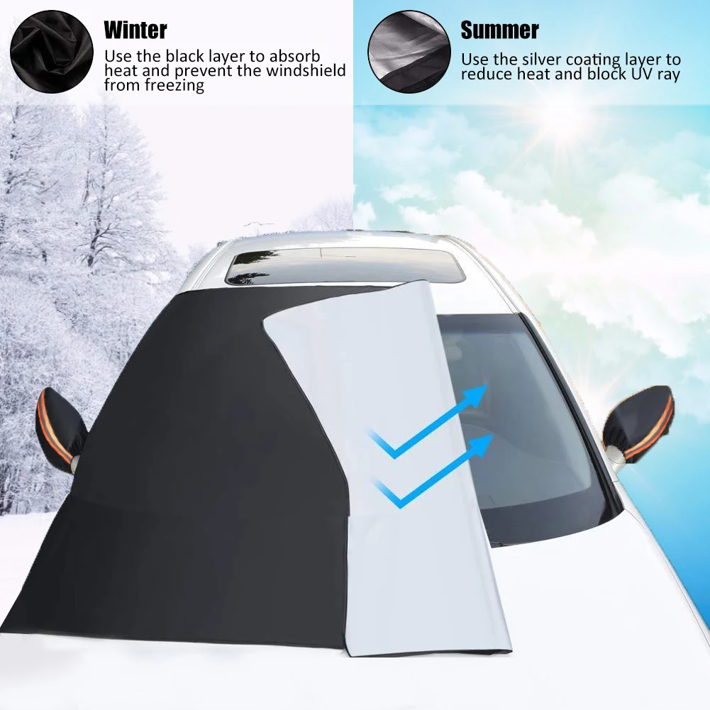 Магнитный чехол на лобовое стекло автомобиля защита от снега с зеркалом мороза