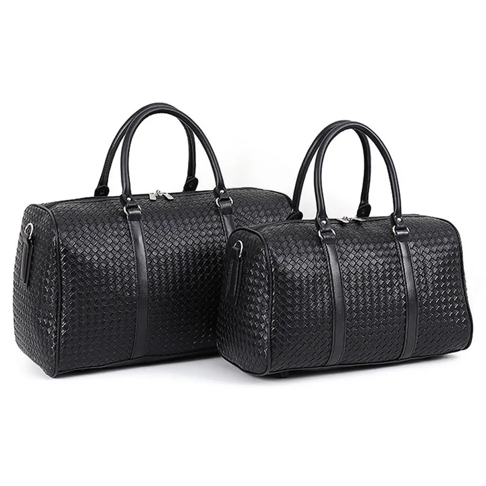New Fashion Black Woven Travel Bag Large Capacity Casual Business Weekend Overnight Bags PU Leather Luggage Bag Dripshipping
