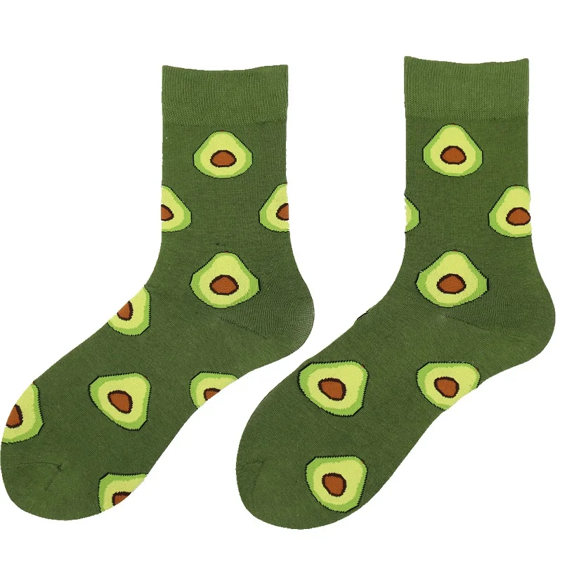 avocado Женские носки хлопчатобумажные забавные носки авокадо бургер Яблоко фрукты еда носки зима harajuku Повседневные носки счастье кавай женские длинные носки - Цвет: avocado