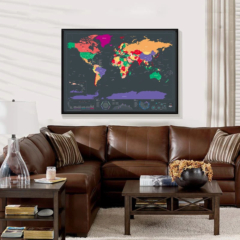 Роскошные Большие размеры Скретч Карта мира путешествия Премиум