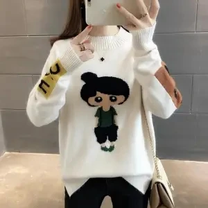 

Plus velvet/no velvet sweater new autumn and winter women's Korean loose long sleeve student knitted bottoming shirt
