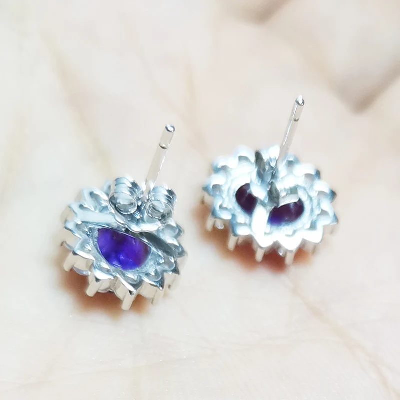 Серьги гвоздики из натурального серебра настоящий аметист 0 85 карат * 2 шт.