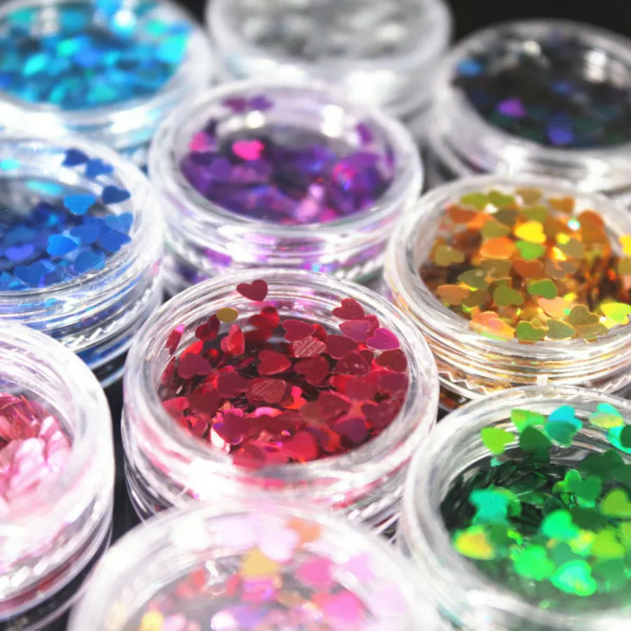 1 шт набор для ногтевого дизайна (12 Цветов сердце с блестками ногтей Стразы